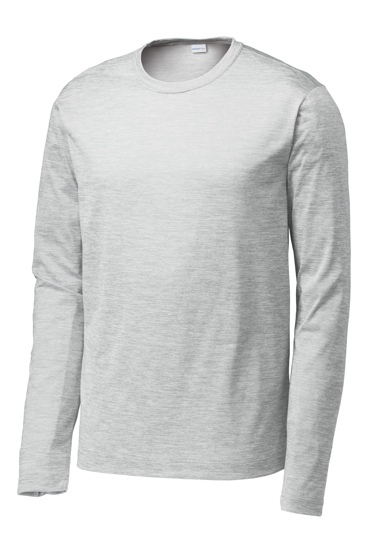 Front View of Silver Electrc Sport-Tek PosiCharge Long Sleeve Electric Heather Tee. ST390LS