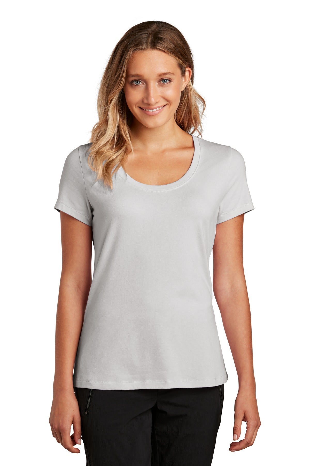 Front View of Silver Mist District Women's Flex Scoop Neck Tee DT7501
