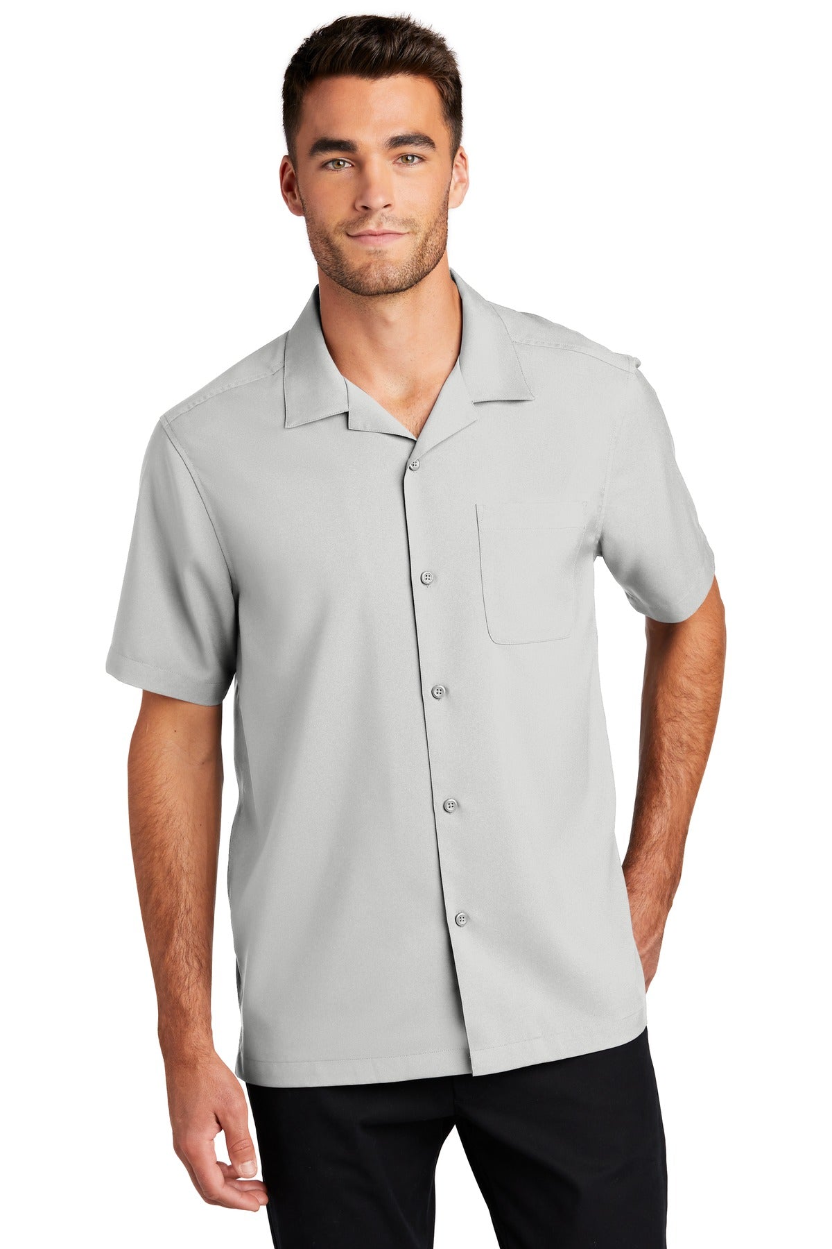 Front View of Silver Port Authority Short Sleeve Performance Staff Shirt W400