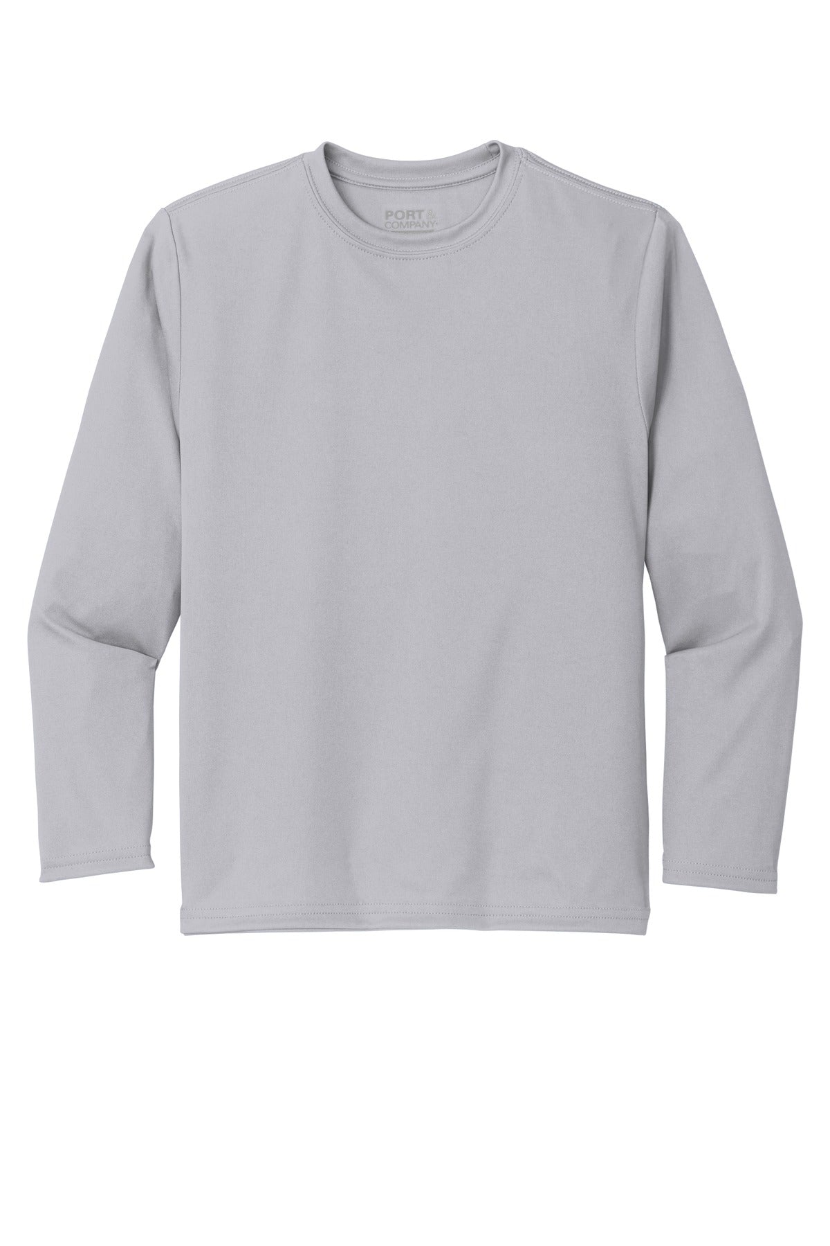 Front View of Silver Port & Company Youth Long Sleeve Performance Tee PC380YLS
