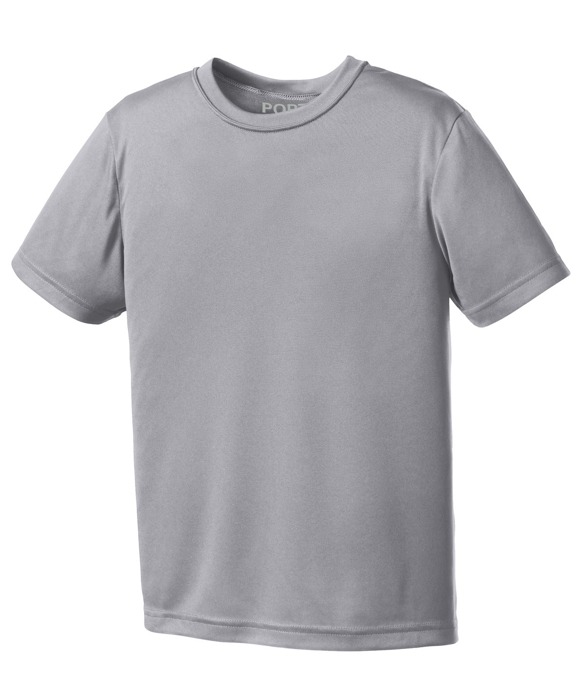 Front View of Silver Port & Company Youth Performance Tee. PC380Y