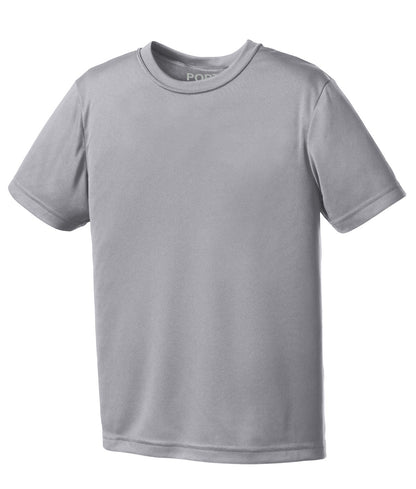 Front View of Silver Port & Company Youth Performance Tee. PC380Y