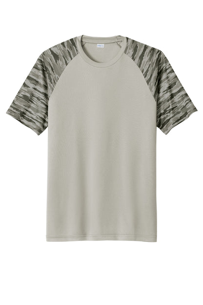 Front View of Silver Sport-Tek Drift Camo Colorblock Tee ST376