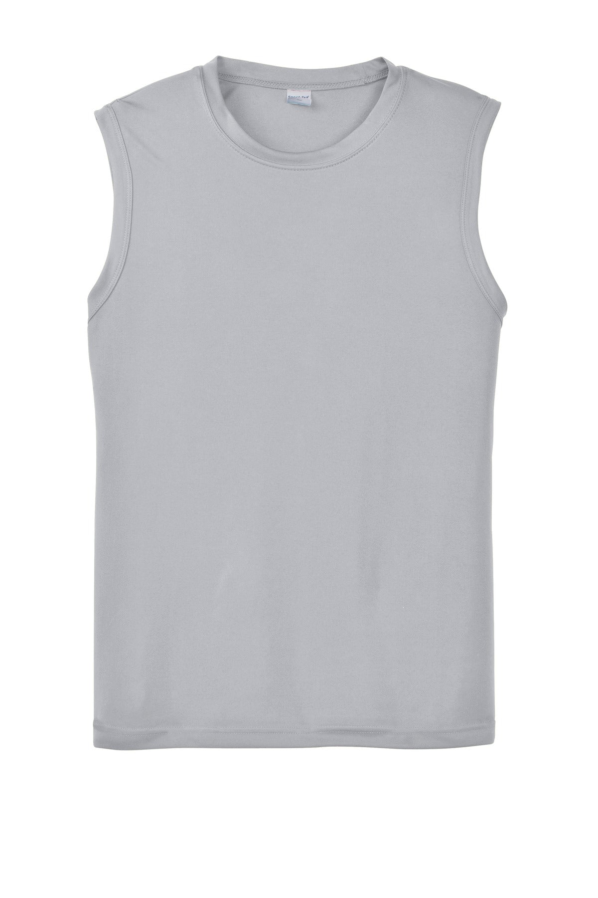Front View of Silver Sport-Tek Sleeveless PosiCharge Competitor Tee. ST352