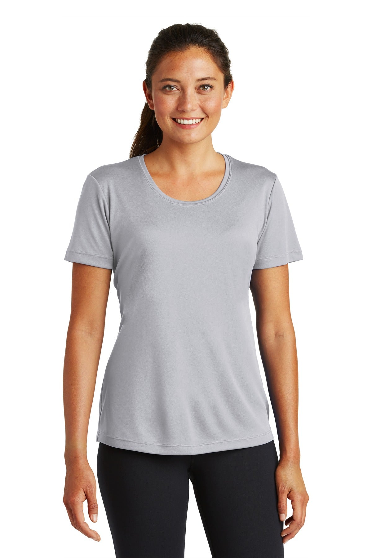 Front View of Silver Sport-Tek Women's PosiCharge Competitor Tee. LST350