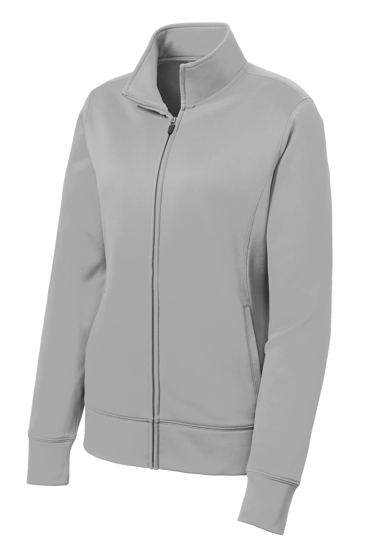 Front View of Silver Sport-Tek Women's Sport-Wick Fleece Full-Zip Jacket. LST241