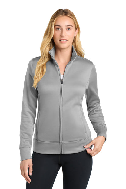 Front View of Silver Sport-Tek Women's Sport-Wick Fleece Full-Zip Jacket. LST241