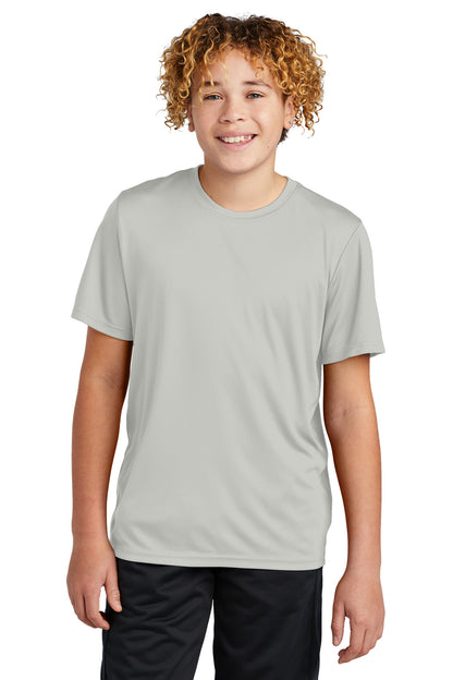Front View of Silver Sport-Tek Youth PosiCharge Re-Compete Tee YST720