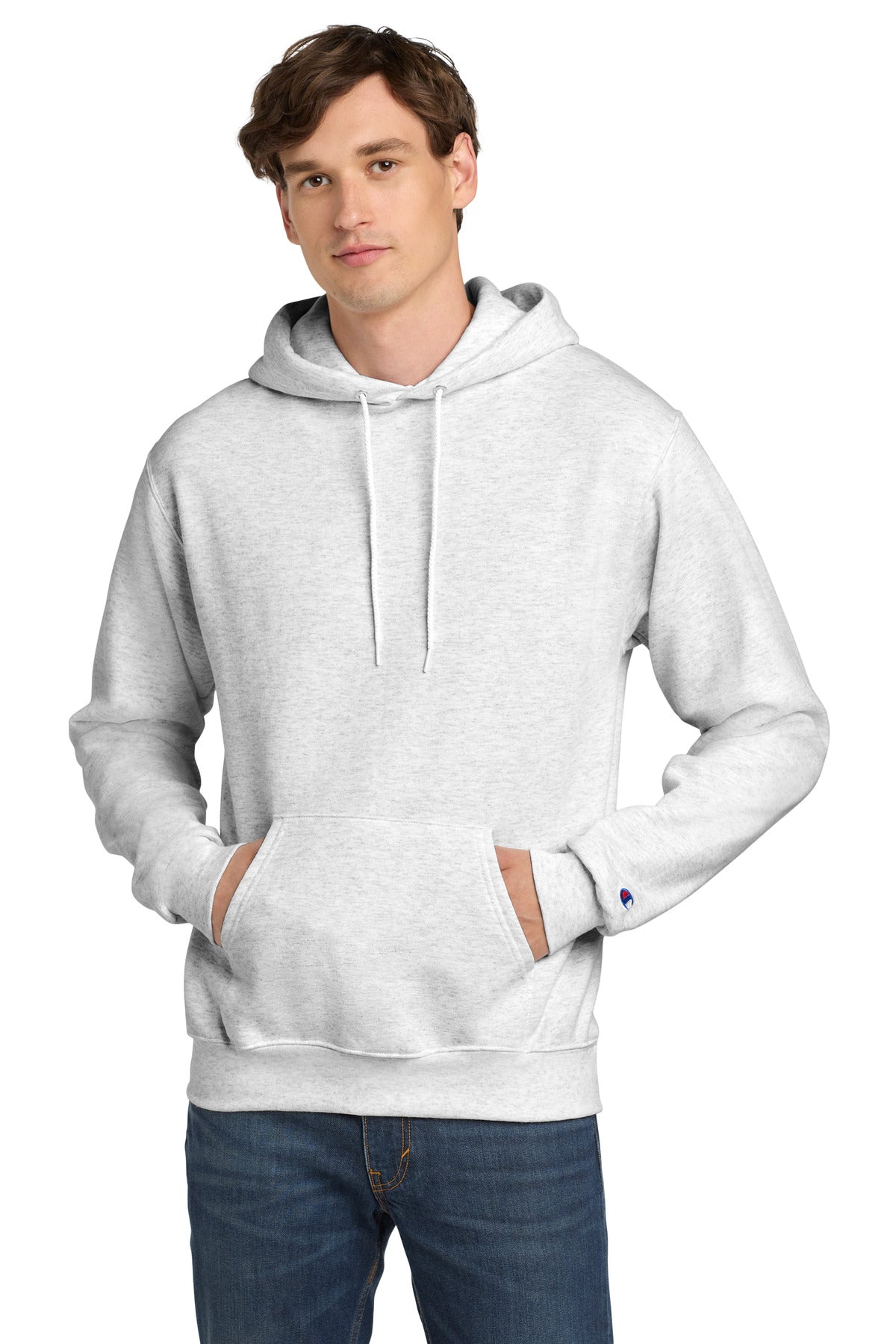 Front View of SilverGrey Champion Powerblend Pullover Hoodie. S700