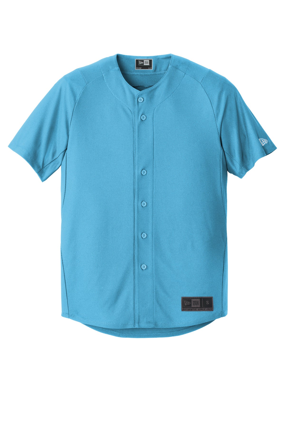 Front View of Sky Blue New Era Diamond Era Full-Button Jersey. NEA220