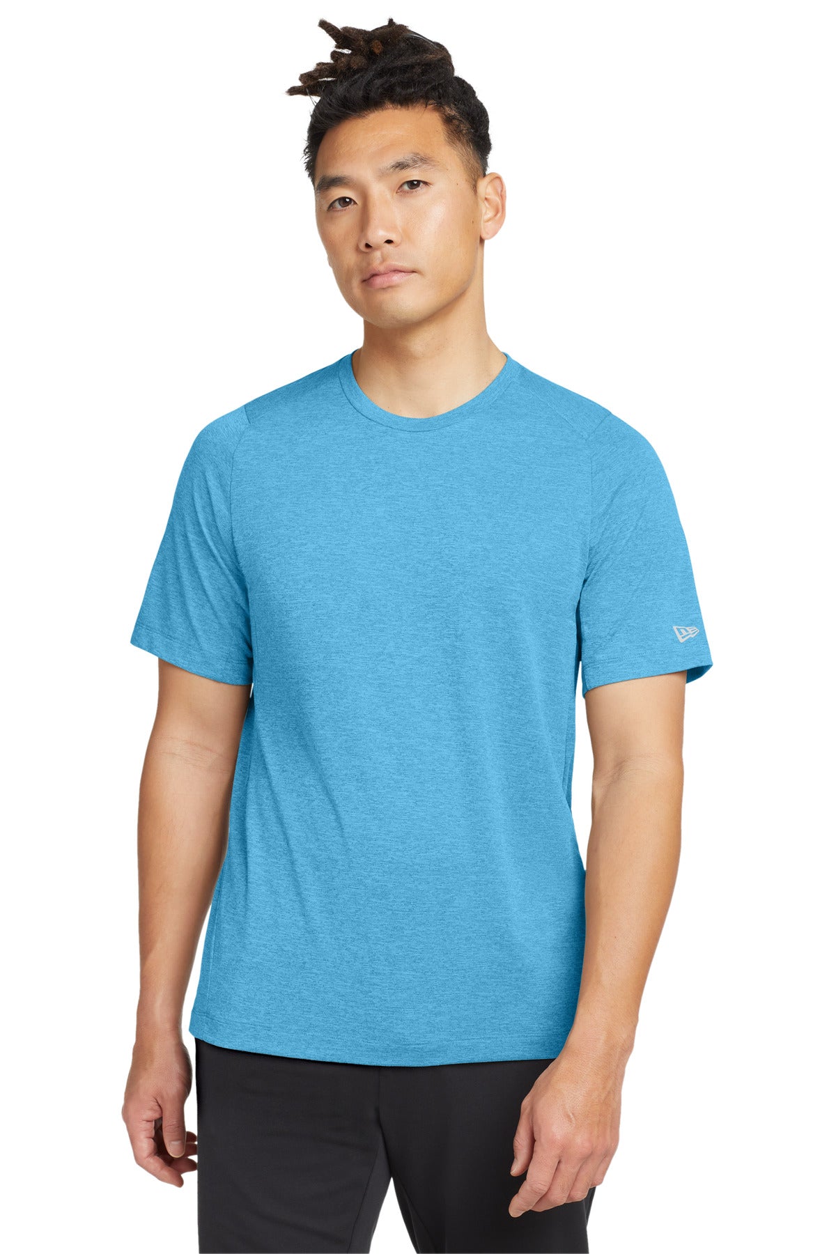 Front View of Sky Blue New Era Series Performance Crew Tee. NEA200
