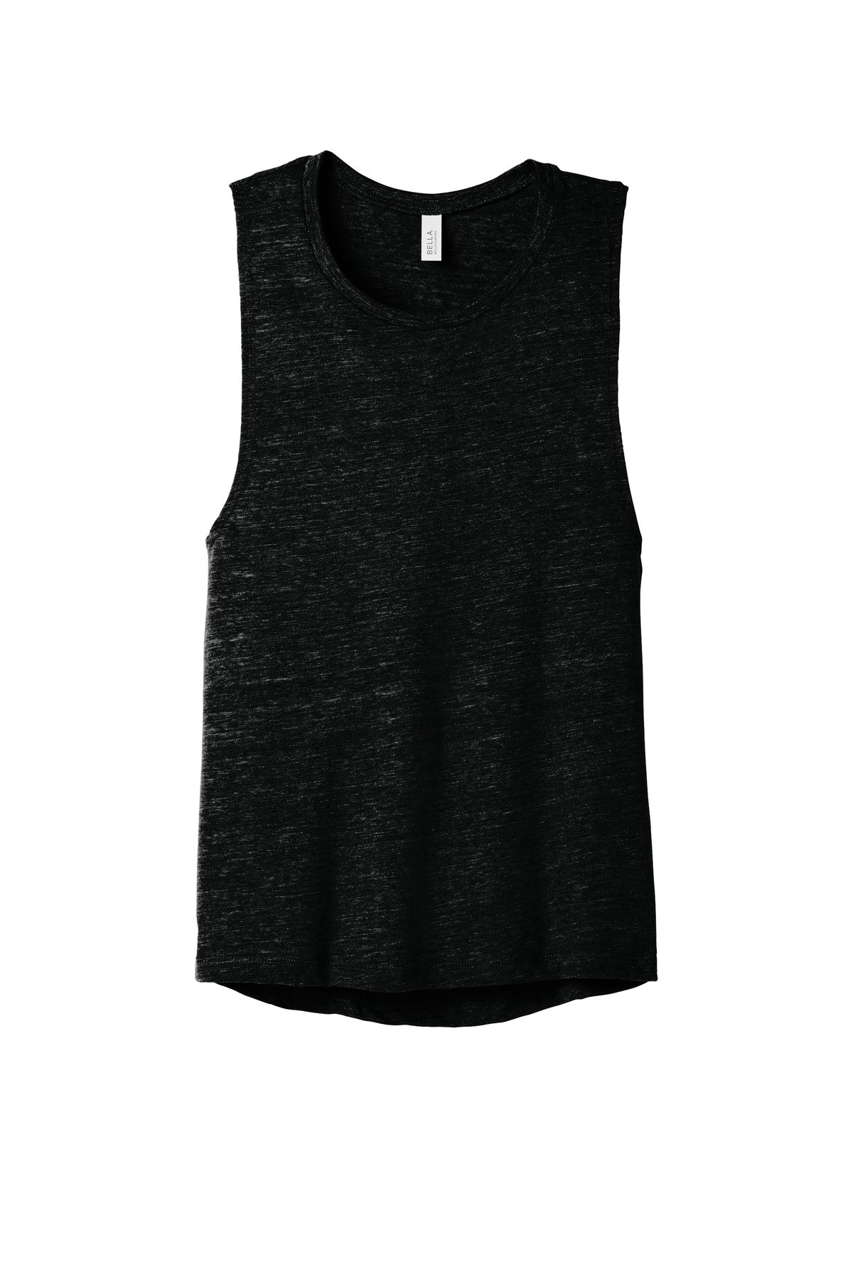 Front View of Sld Black Slub BELLA+CANVAS Women's Flowy Scoop Muscle Tank. BC8803