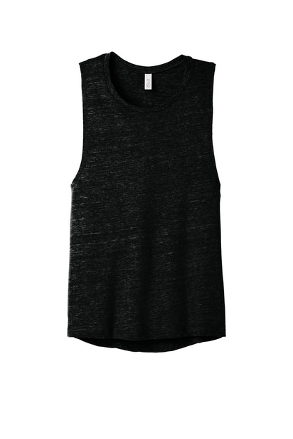 Front View of Sld Black Slub BELLA+CANVAS Women's Flowy Scoop Muscle Tank. BC8803
