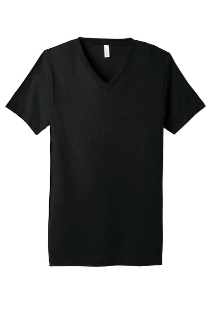 Front View of Sld Black TB BELLA+CANVAS Unisex Triblend Short Sleeve V-Neck Te. BC3415