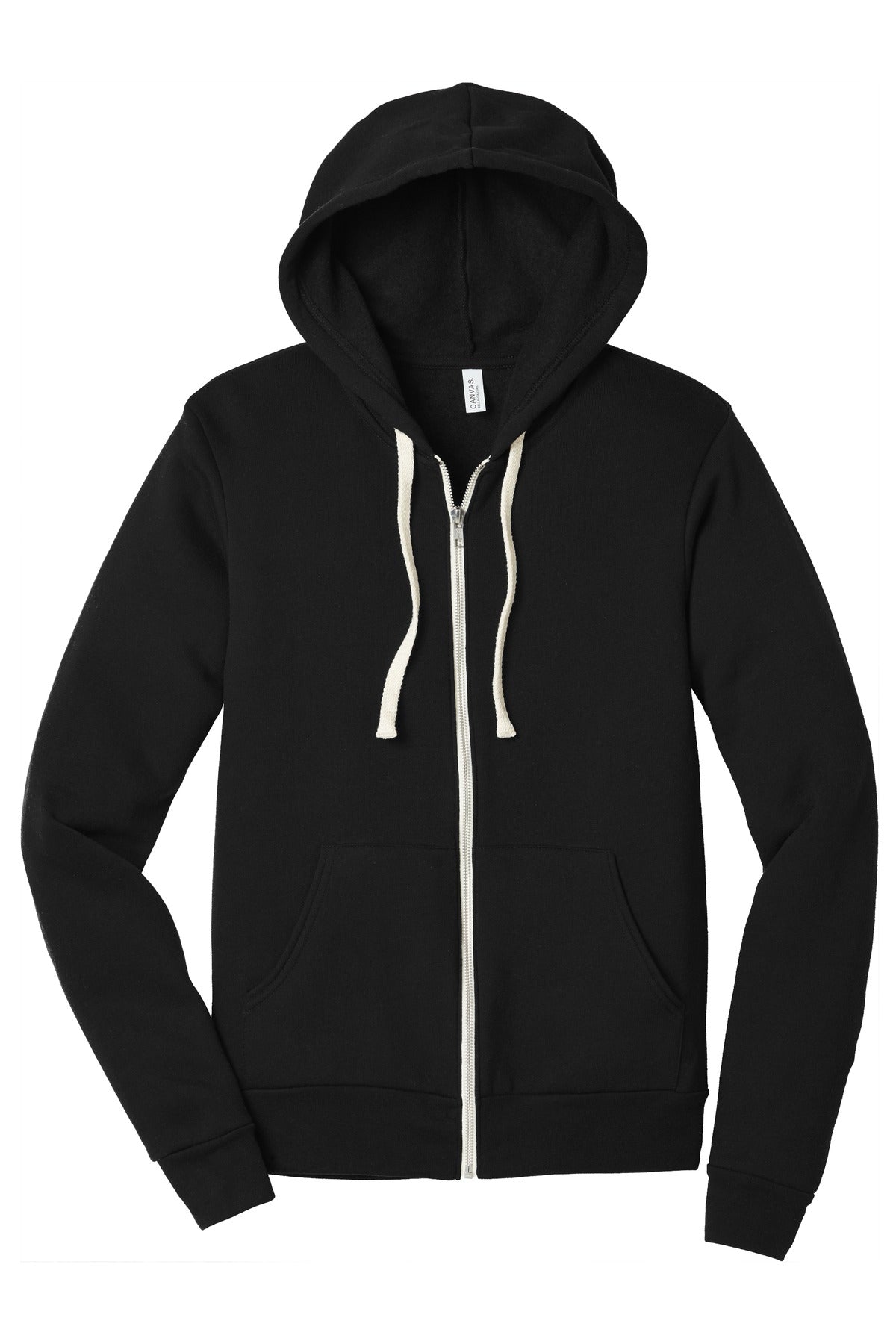 Front View of Sld Black TB BELLA+CANVAS Unisex Triblend Sponge Fleece Full-Zip Hoodie. BC3909