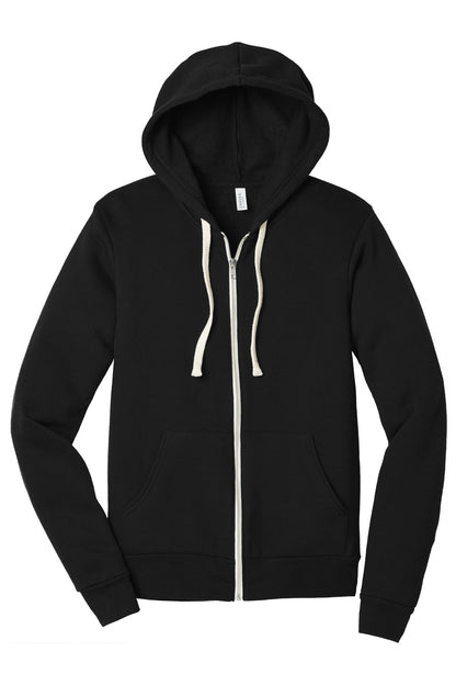 Front View of Sld Black TB BELLA+CANVAS Unisex Triblend Sponge Fleece Full-Zip Hoodie. BC3909