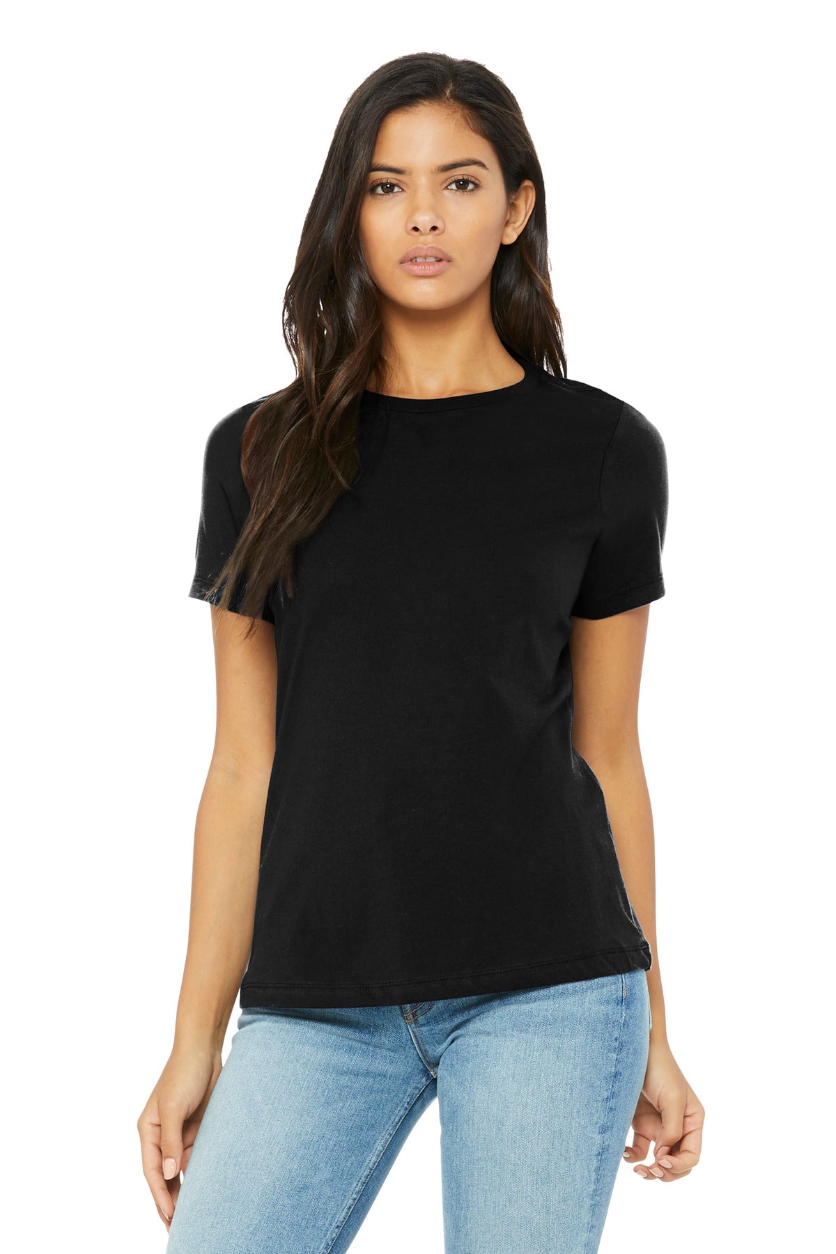 Front View of SldBlkTB BELLA+CANVAS Women's Relaxed Triblend Tee BC6413