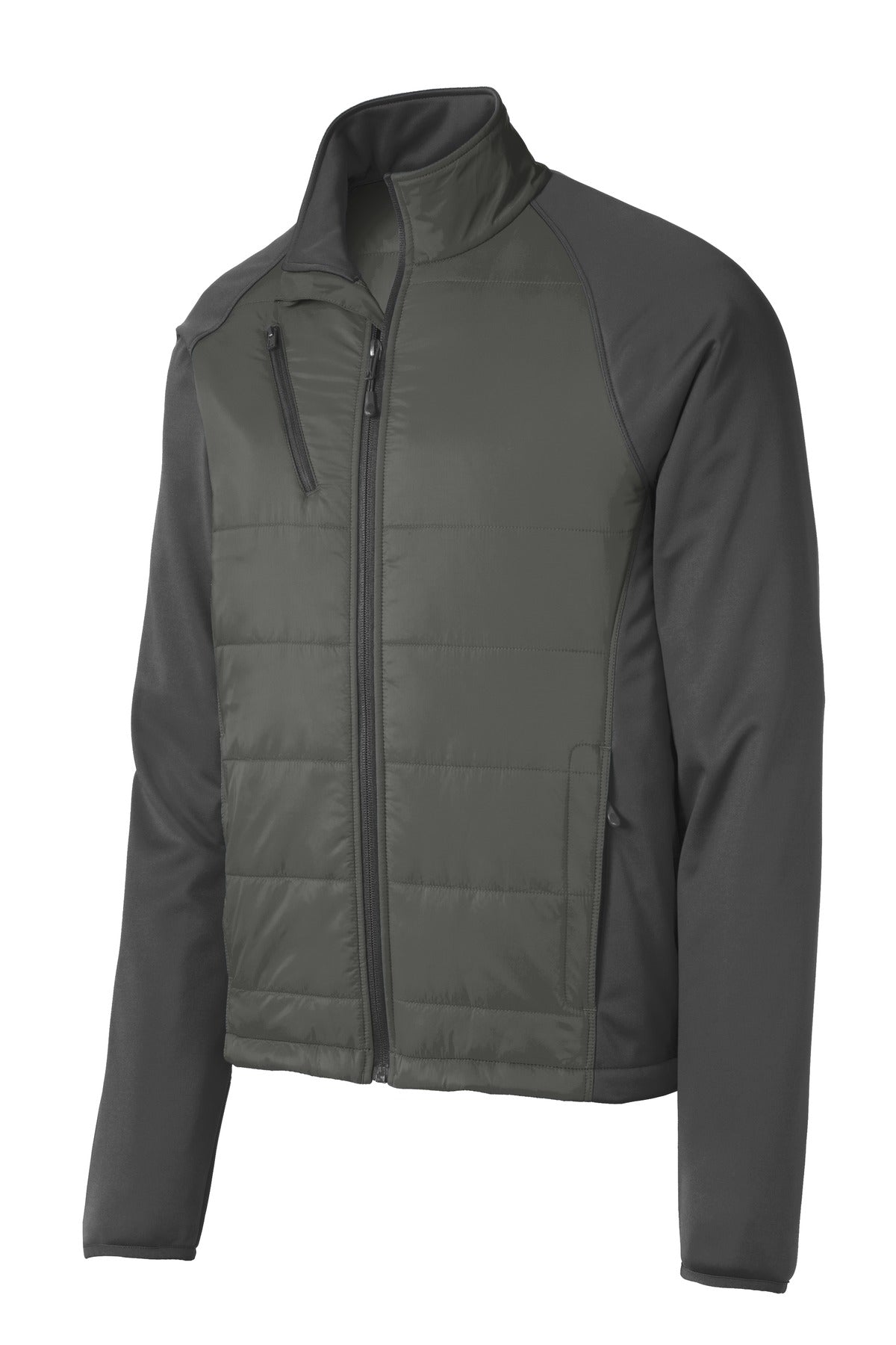 Front View of Smoke Gy/Gy St Port Authority Hybrid Soft Shell Jacket. J787