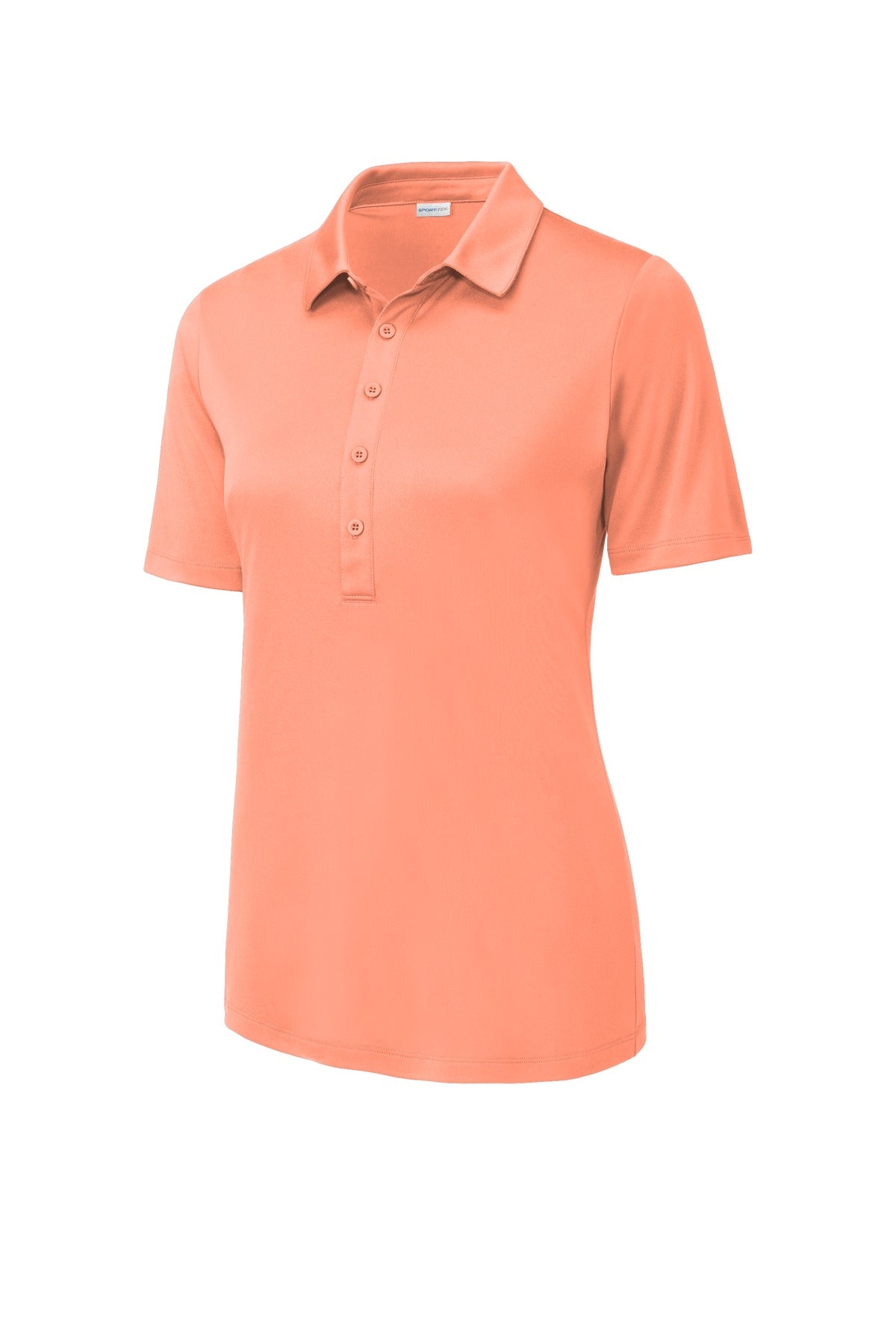 Front View of Soft Coral Sport-Tek Women's Posi-UV Pro Polo. LST520