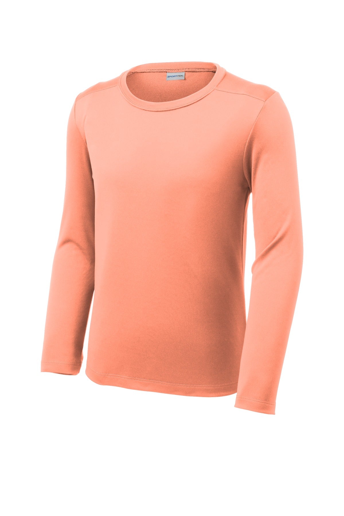 Front View of Soft Coral Sport-Tek Youth Posi-UV Pro Long Sleeve Tee. YST420LS
