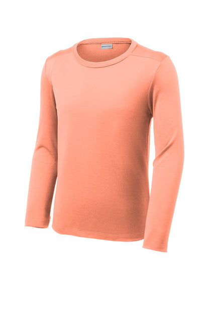 Front View of Soft Coral Sport-Tek Youth Posi-UV Pro Long Sleeve Tee. YST420LS