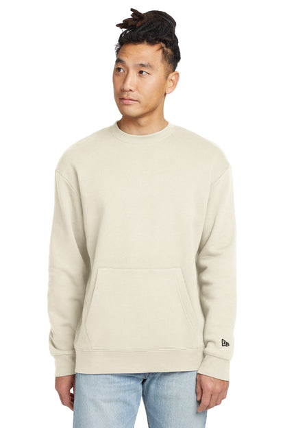 Front View of SoftBeige New Era Heritage Fleece Pocket Crew NEA527