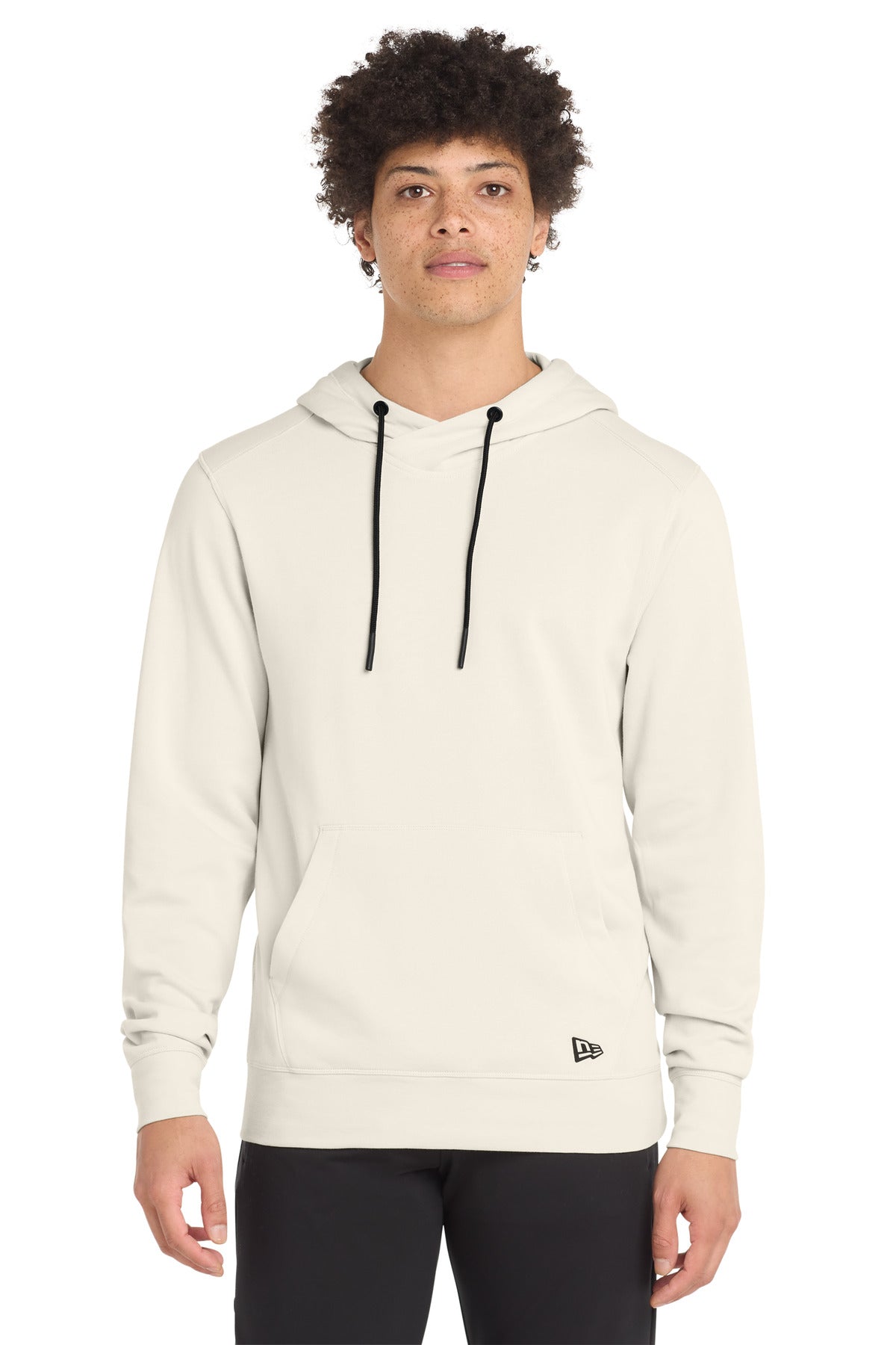 Front View of SoftBeige New Era Tri-Blend Fleece Pullover Hoodie. NEA510