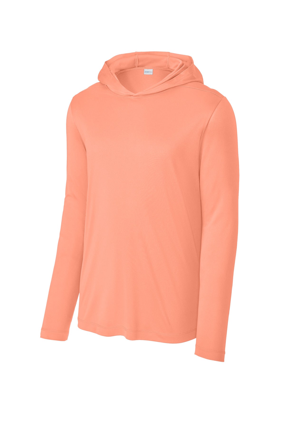 Front View of SoftCoral Sport-Tek Posi-UV Pro Long Sleeve Hoodie ST420LSH