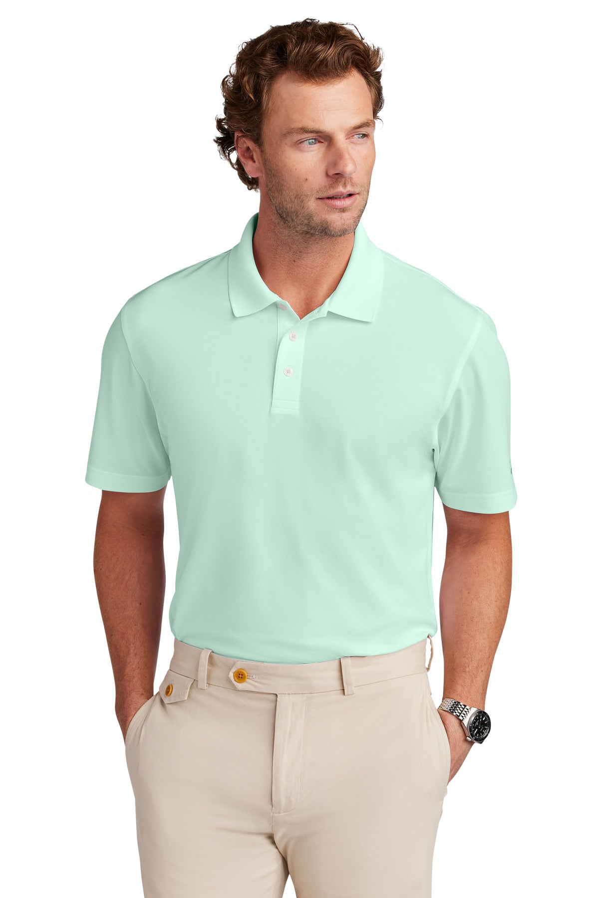 Front View of SoftMint Brooks Brothers Mesh Pique Performance Polo BB18220