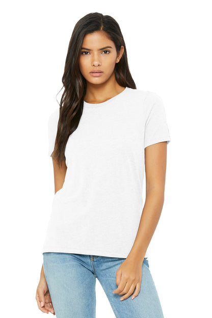 Front View of SolidWhtTB BELLA+CANVAS Women's Relaxed Triblend Tee BC6413