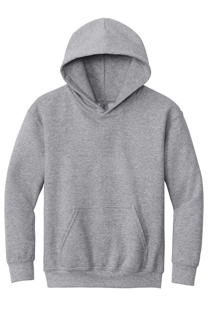 Front View of SP GREY Gildan - Youth Heavy Blend Hooded Sweatshirt. 18500B
