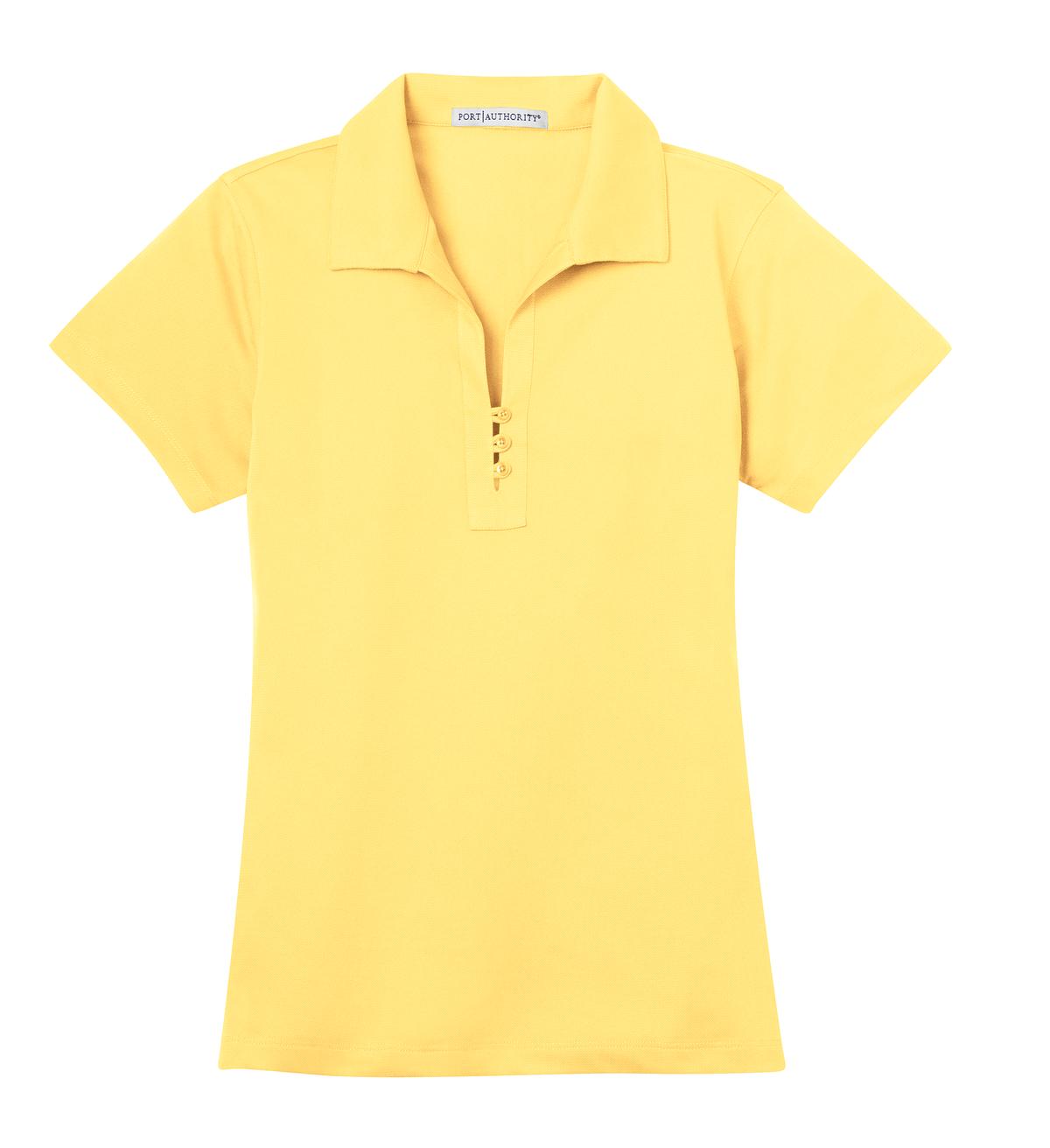 Front View of Splendid Ylw Port Authority Women's Tech Pique Polo. L527