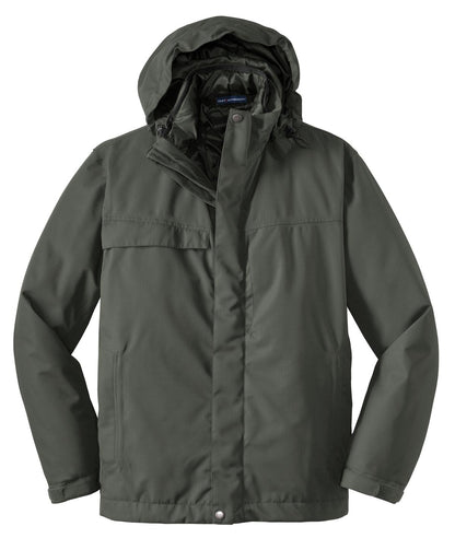 Front View of Spruce Green Port Authority Herringbone 3-in-1 Parka. J302