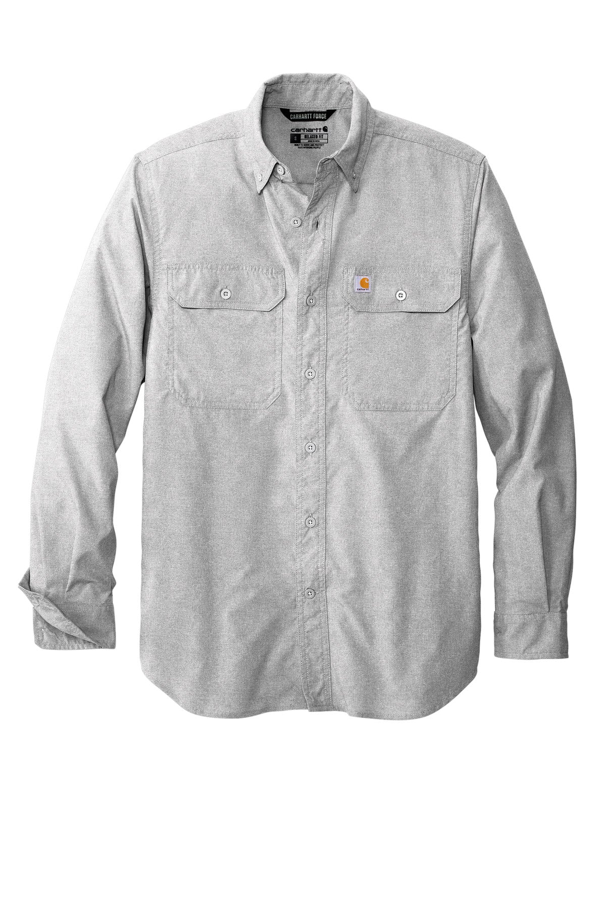 Front View of Steel Carhartt Force Solid Long Sleeve Shirt CT105291