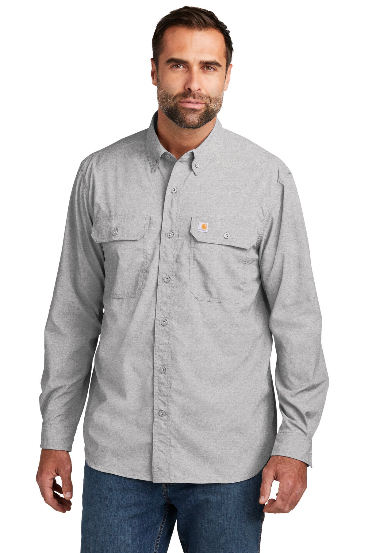 Front View of Steel Carhartt Force Solid Long Sleeve Shirt CT105291