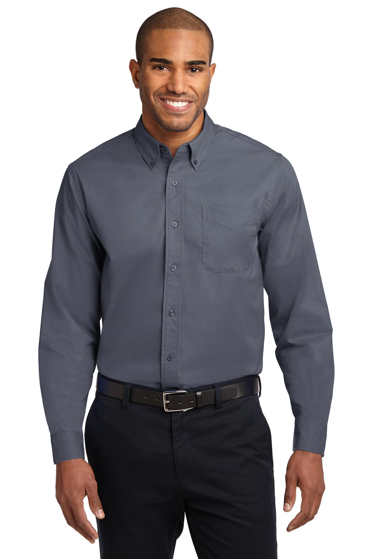 Front View of Steel Grey Port Authority Extended Size Long Sleeve Easy Care Shirt S608ES