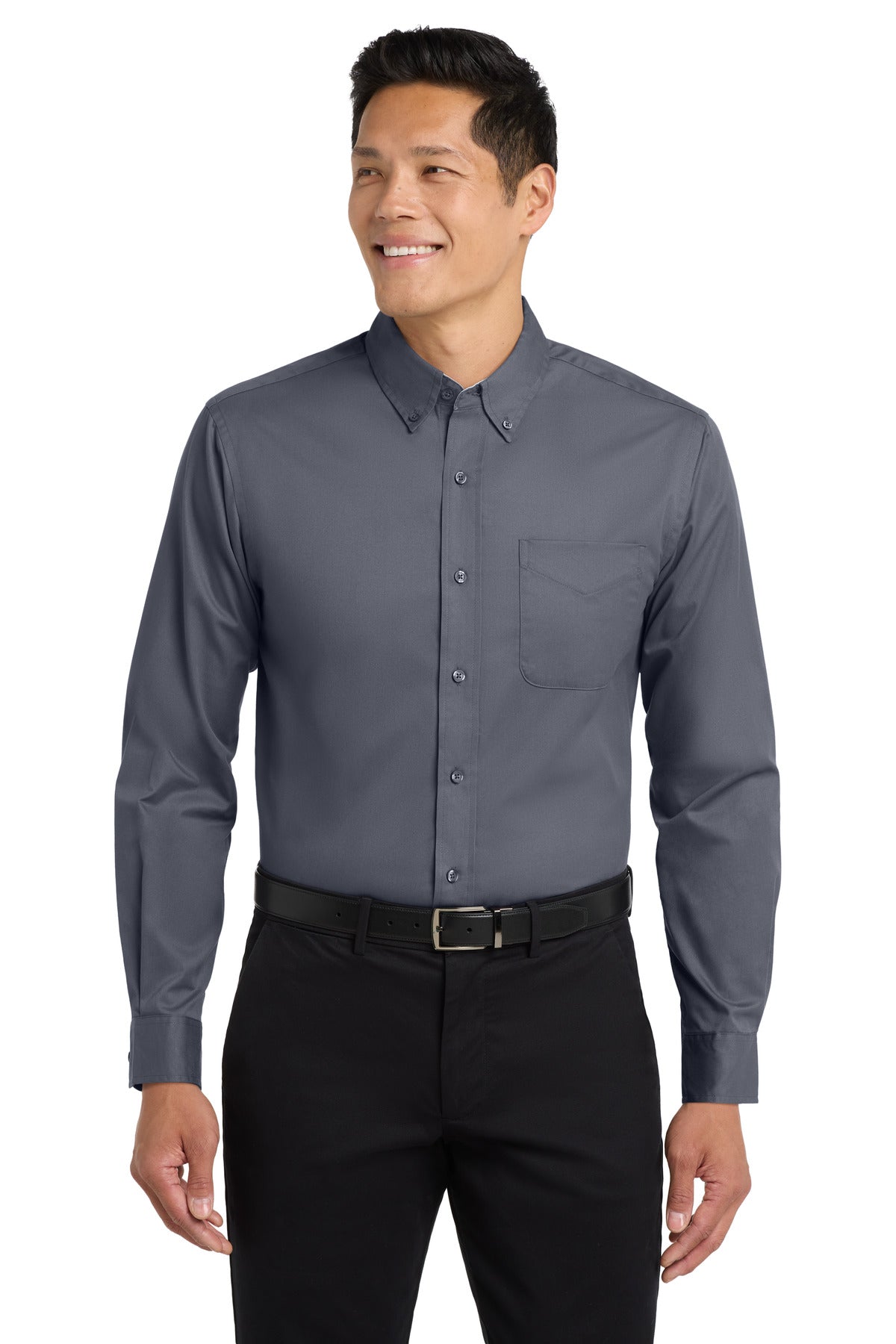 Front View of Steel Grey Port Authority Extended Size Long Sleeve Easy Care Shirt S608ES