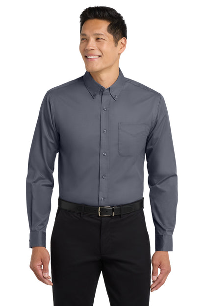 Front View of Steel Grey Port Authority Extended Size Long Sleeve Easy Care Shirt S608ES
