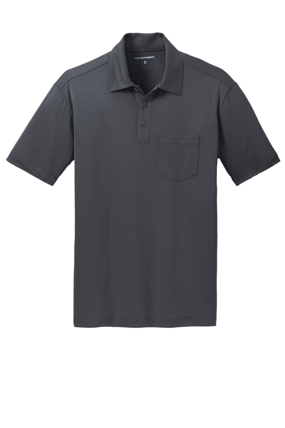 Front View of Steel Grey Port Authority Silk Touch Performance Pocket Polo. K540P