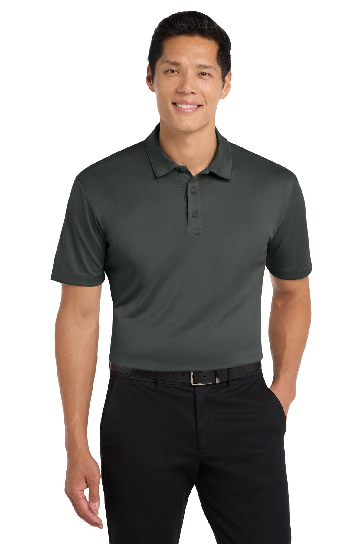 Front View of Steel Grey Port Authority Tall Silk Touch Performance Polo. TLK540