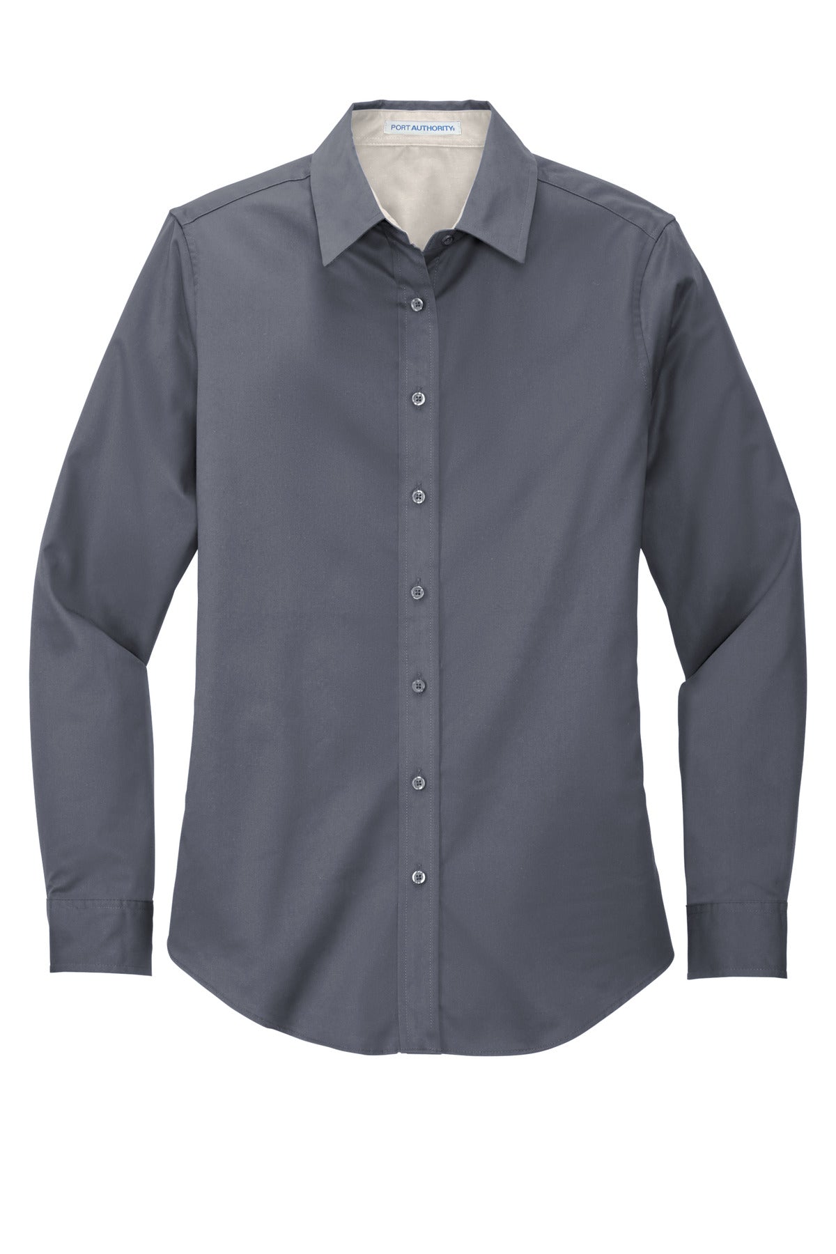 Front View of Steel Grey Port Authority Women's Long Sleeve Easy Care Shirt. L608