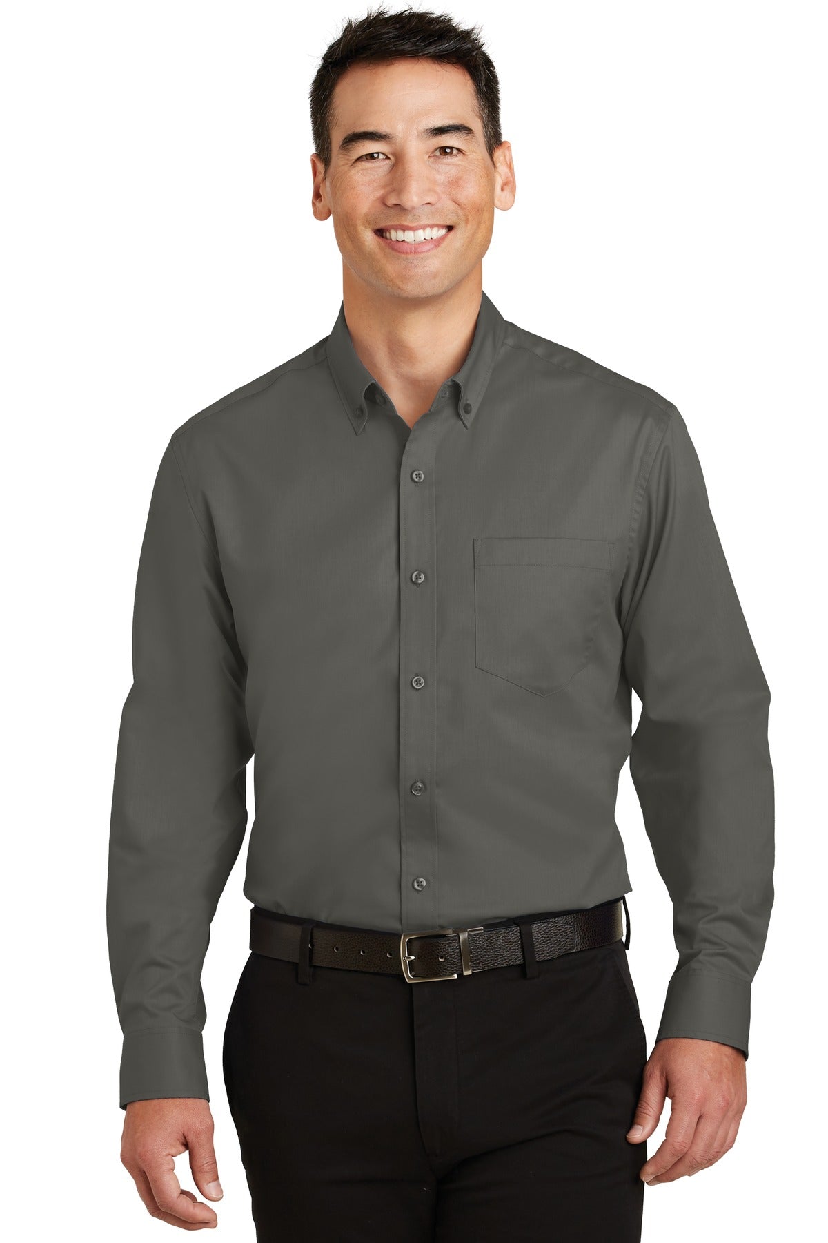 Front View of Sterling Grey Port Authority SuperPro Twill Shirt. S663