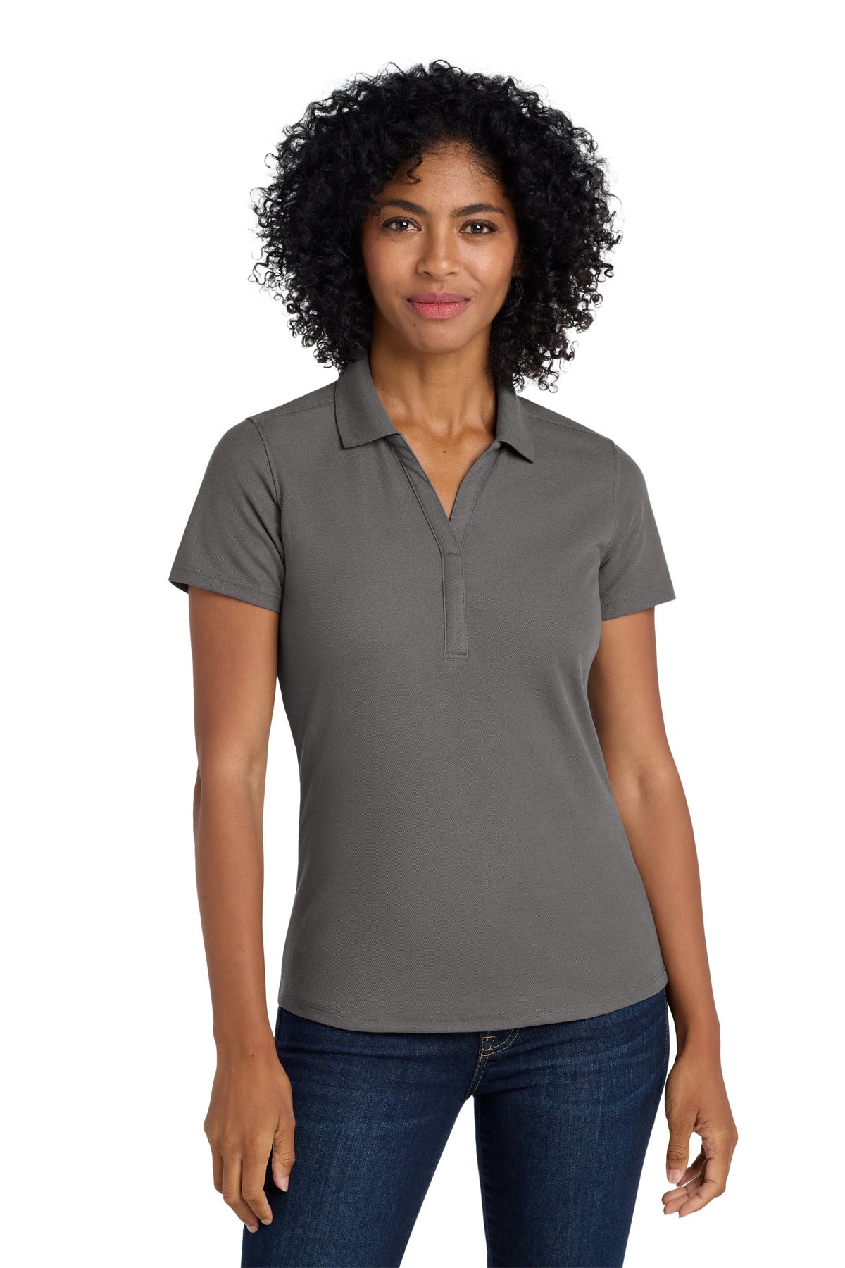 Front View of Sterling Grey Port Authority Women's EZPerformance Pique Polo. LK600