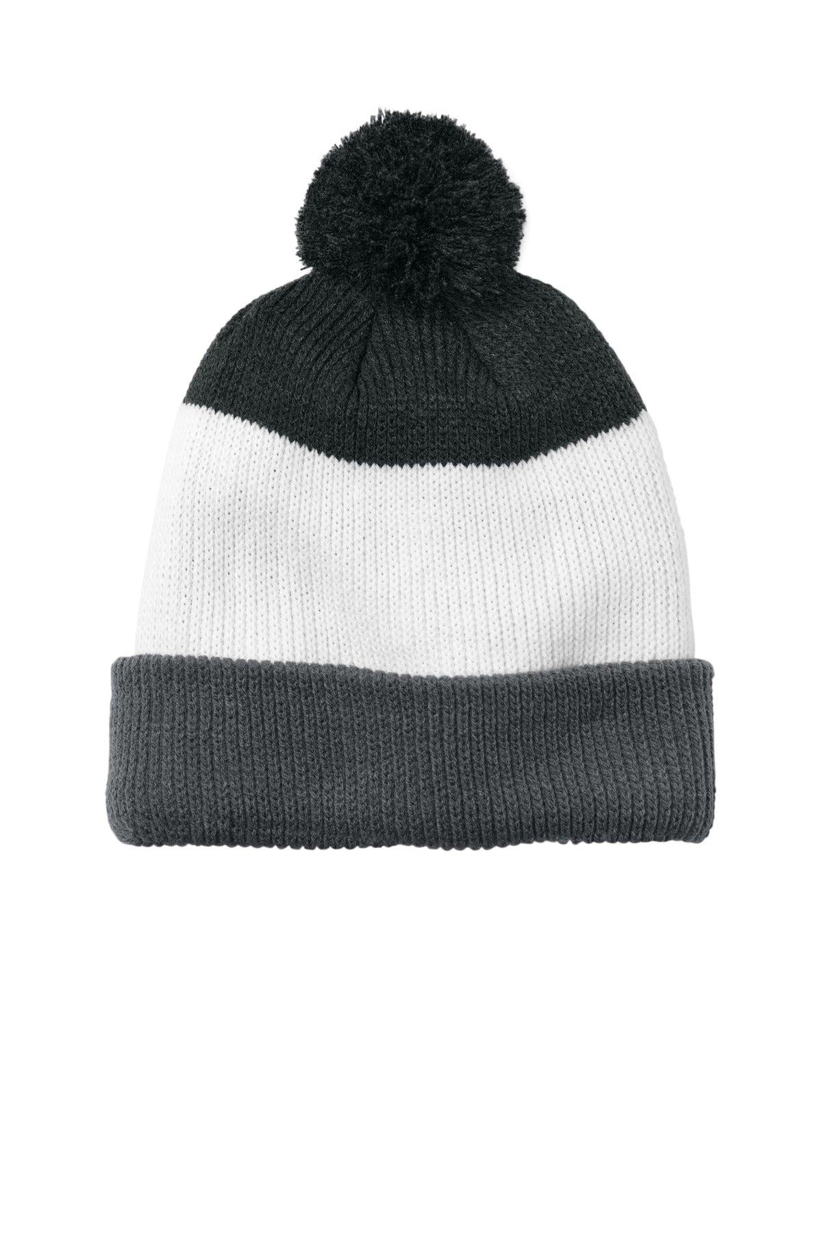 Front View of StmGy/M/CH Port Authority Cozy Striped Pom Beanie C979