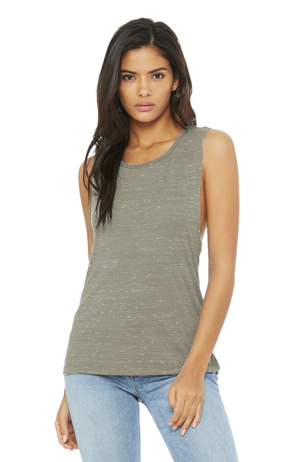 Front View of Stone Marble BELLA+CANVAS Women's Flowy Scoop Muscle Tank. BC8803