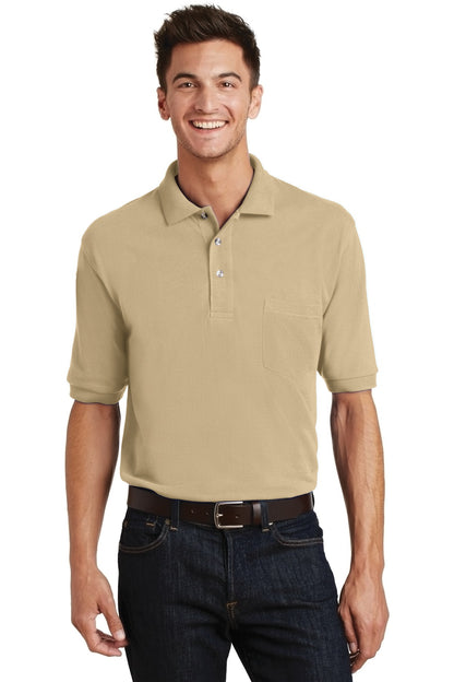 Front View of Stone Port Authority Heavyweight Cotton Pique Polo with Pocket. K420P