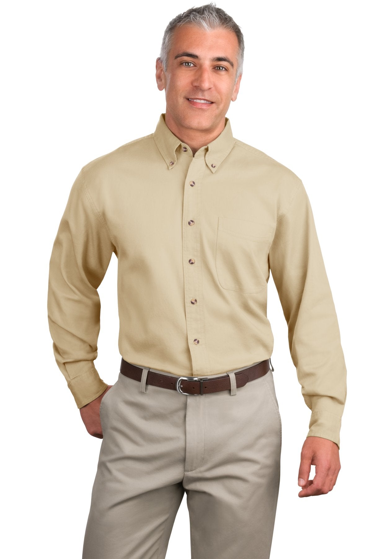 Front View of Stone Port Authority Tall Long Sleeve Twill Shirt. TLS600T