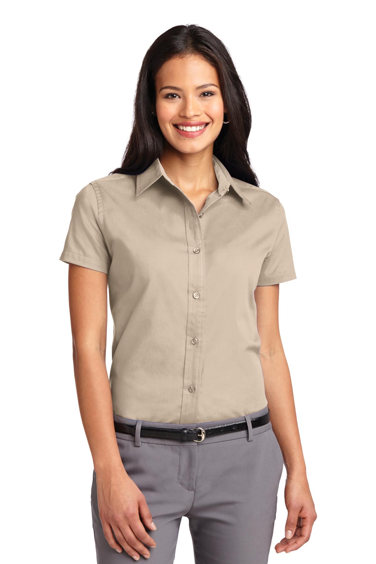 Front View of Stone Port Authority Women's Short Sleeve Easy Care Shirt. L508