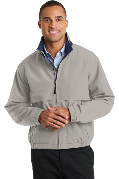 Front View of Stone/Dark Nvy Port Authority Legacy Jacket. J764