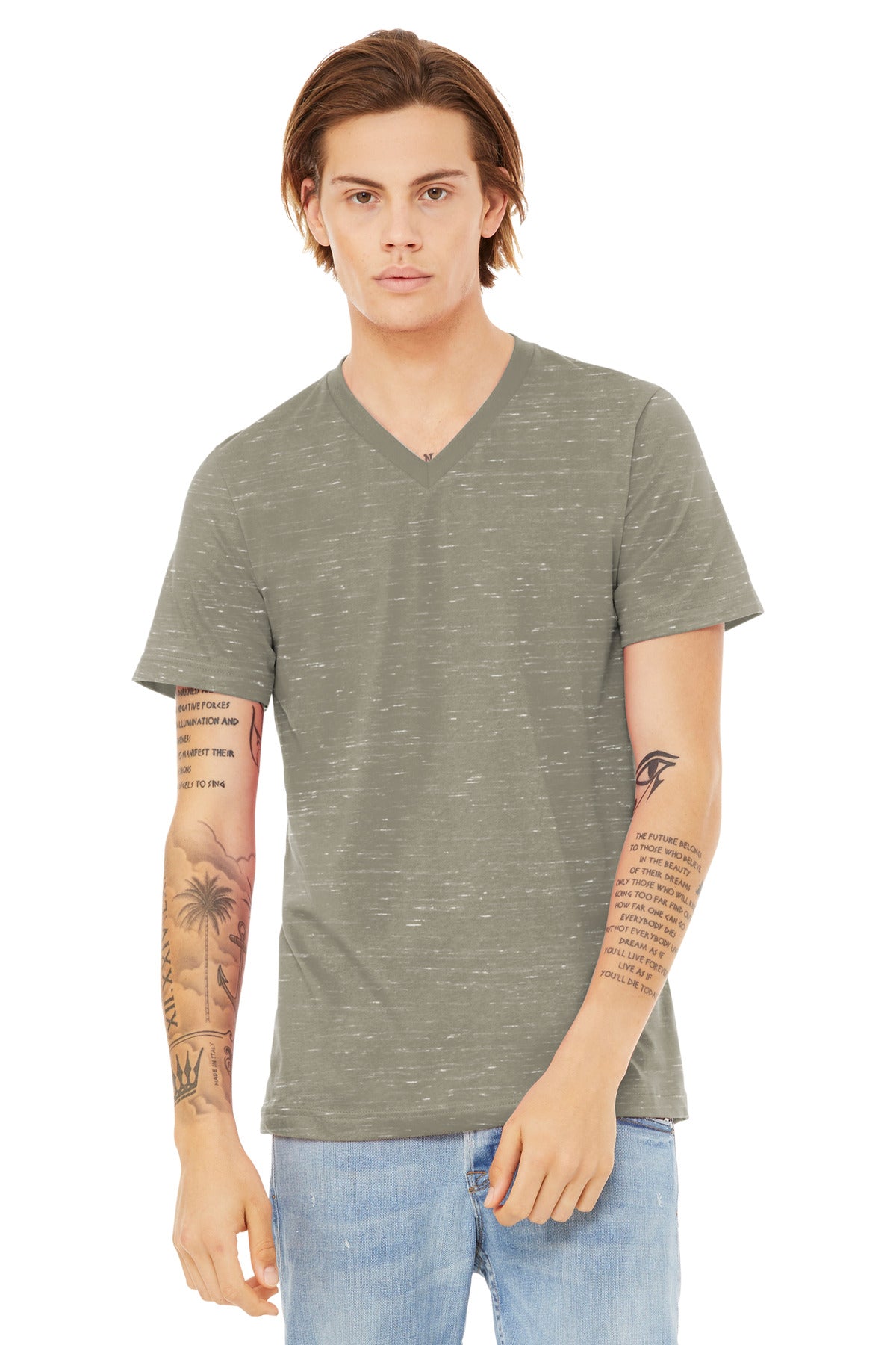 Front View of StoneMrbl BELLA+CANVAS Unisex Textured Jersey V-Neck Tee BC3655